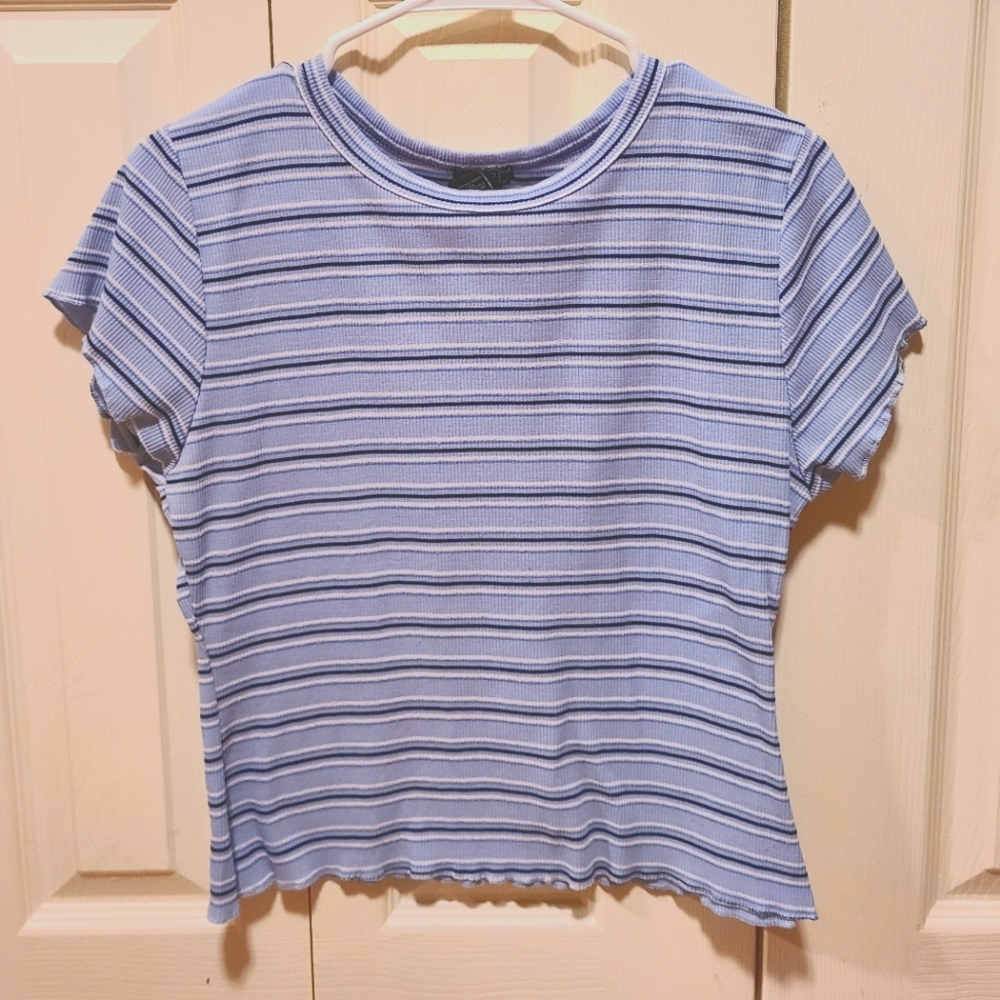 Rue 21 Blue Ribbed Stripped Tee